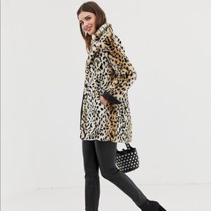 Faux Fur Leopard Print Coat Size 8 NEW